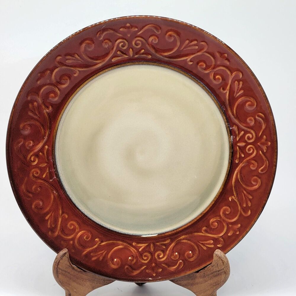 Pier 1 Red Scroll 10 3/4" Dinner Plate 2012-2016